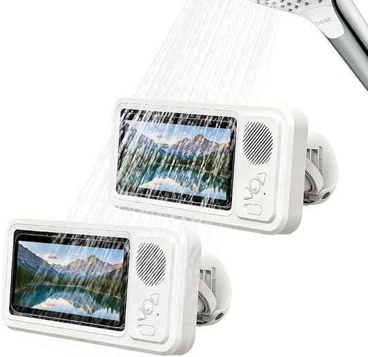 2026 Upgraded Waterproof Phone Holder with Speaker, Shower Phone Holder Waterproof Wall Mounted PhoneHolder, Built-in Smart Bluetooth Speaker, Waterproof/Fog-Resistant for Any Phone (2)