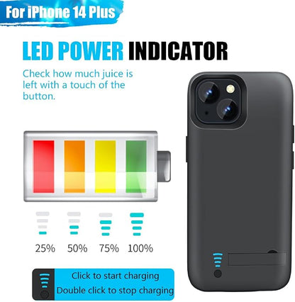 Sitong Battery Case for iPhone 14 Plus, 6000mAh Rechargeable Extended Battery Charging/Charger Case, Add 100% Extra Juice (6.7 Inches) Black