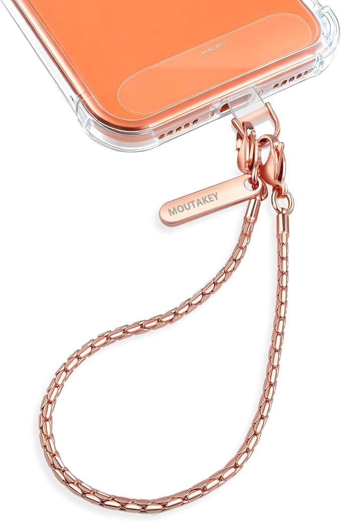 MOUTAKEY Phone Wrist Strap Metal Phone Chain Wristlet Strap Detachable iPhone Lanyard Wrist with 2 Tether Tabs iPhone Charm strap For Women girls Shopping Traveling Party Walking
