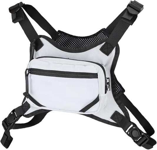 MGFLASHFORCE Chest Bag for Men and Women, Chest Rig Pack Front EDC Pouch Running Vest Phone Holder for Workout, Hiking and Outdoor Sports (White)