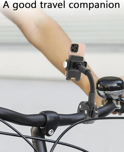 Charchendo Gooseneck Exercise Bike & Spin Bike Phone Holder [Anti-Drop Design], Secure Non-Slip Handlebar Mount Clamp, Fit 17 16 15 14 13 12 Pro Plus Max Mini and 4-7" Phones with Thick Cases