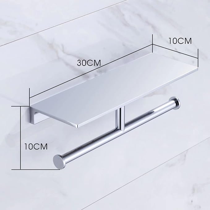 Heavy-Duty Double Toilet Paper Holder, Polished Chrome Dual Roll Toilet Tissue Holder with Phone Shelf | Solid Brass, Wall-Mount | Home & Commercial Bathroom