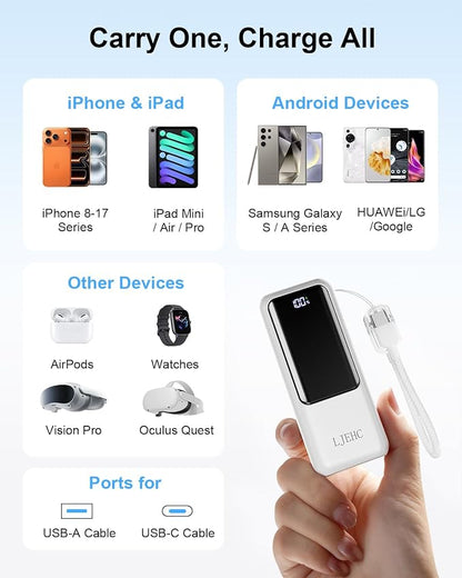 Mini Portable Charger,Small 22.5W PD Power Bank,10000mAh USB C in&Out Fast Charging Pocket Size Battery Pack,Travel Essentials Phone Charger for iPhone 17 16 15 Pro Air,Samsung S24,Android,iPad etc