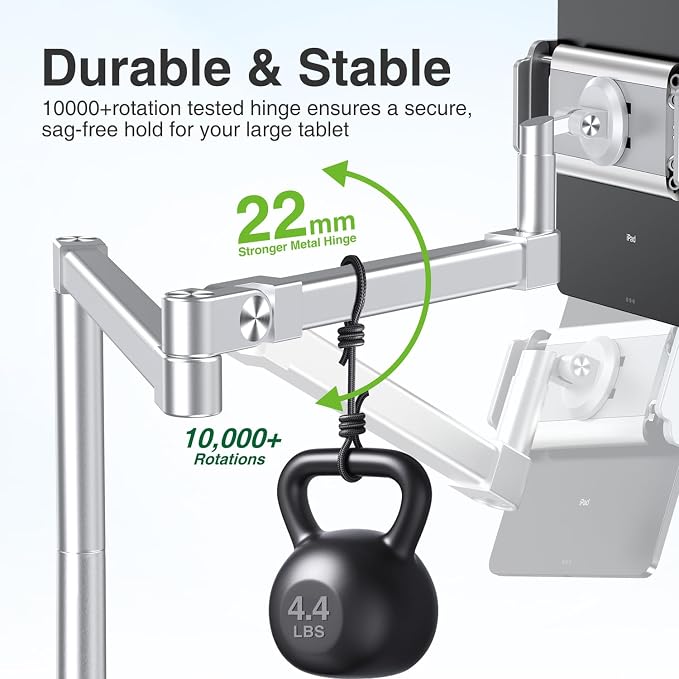 elitehood 28-inch Long Arm iPad Mount for Desk, Adjustable Tablet Desk Mount with Clamp, Sliver Aluminum Tablet Holder Compatible with iPad Pro 13/12.9/11, Air Mini, 4.7-13 inch Tablets & Cell Phones