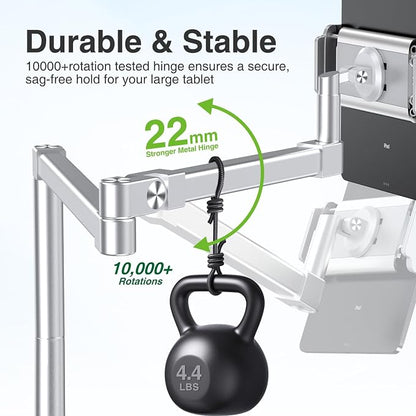elitehood 28-inch Long Arm iPad Mount for Desk, Adjustable Tablet Desk Mount with Clamp, Sliver Aluminum Tablet Holder Compatible with iPad Pro 13/12.9/11, Air Mini, 4.7-13 inch Tablets & Cell Phones