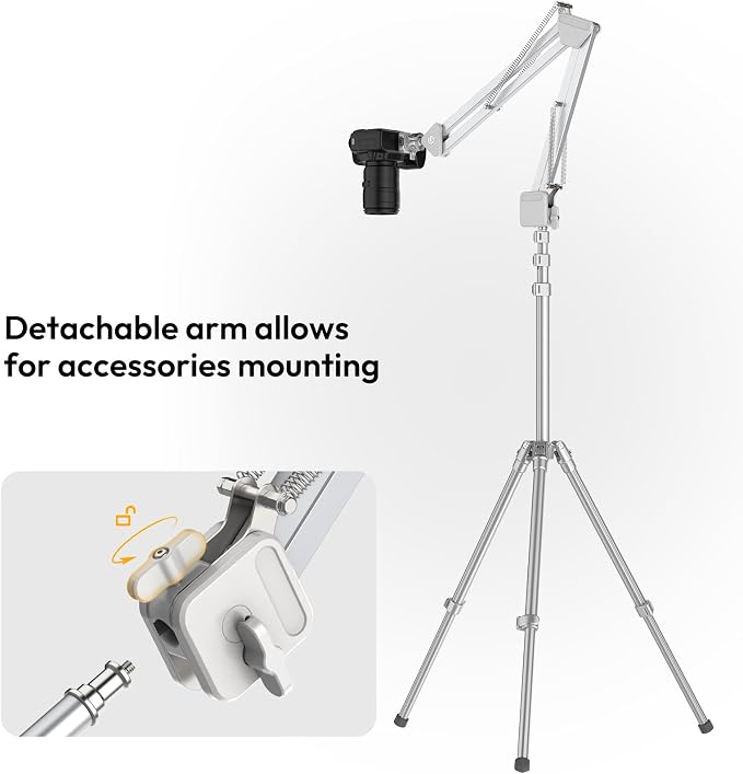 ULANZI TH04 Overhead Camera Mount with Magic Arm and 1/4" Ball Head, 360° Rotatable Camera Desk Mount, Desk Tripod with Uka Quick Release Setup for DSLR Cameras/Webcam/iPhone/Ring Light/Microphone