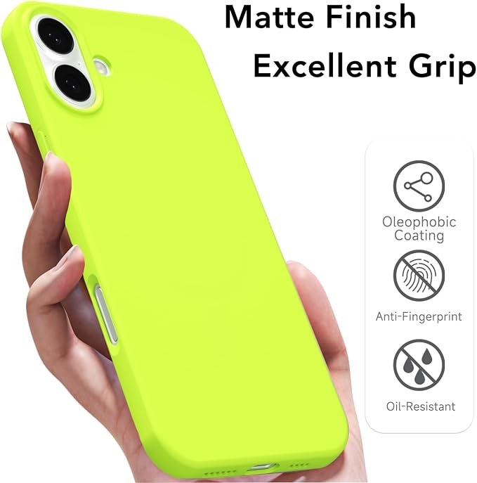 for iPhone 17 Case Silicone Compatible with Magsafe Case, Ultra Slim Thin Magnetic Phone Cases Mag Safe, Cute Soft Rubber Gel TPU Matte Plain Wireless Charging Cover for Women, Neon Green