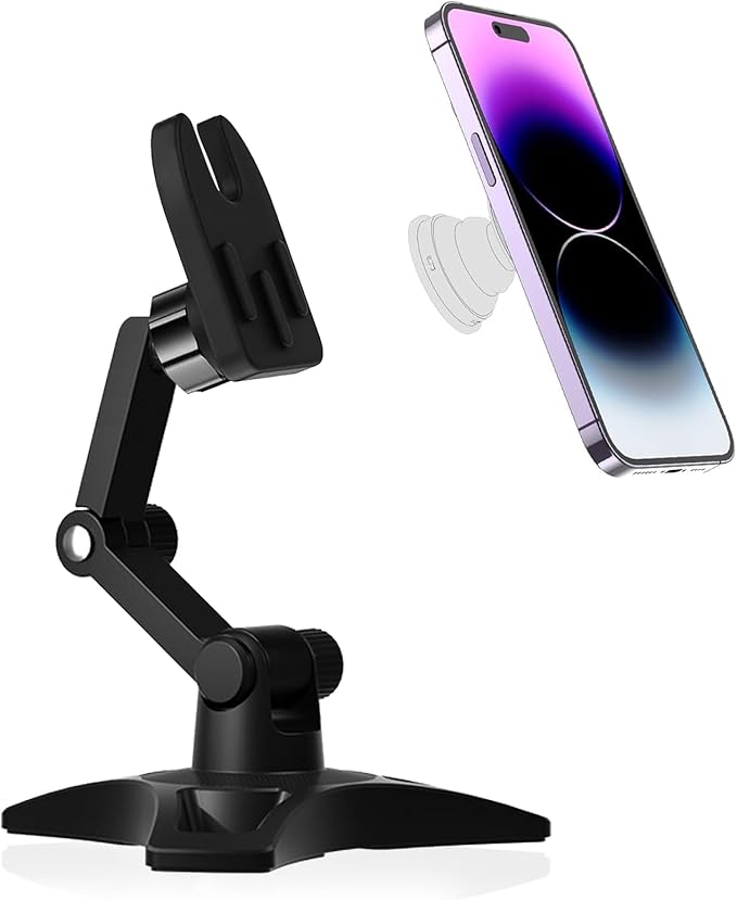 Cell Phone Stand Works for Popsocket, Height Angle Adjustable Desk Phone Holder, Heavy Duty Phone Stand for Desk for Home, Fits for All Sockets Grips