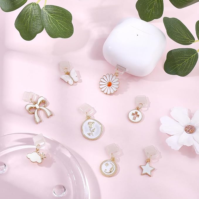 8Pcs 8 Styles Charms for Kindle White Round Star Cloud Sun Bow Flower Dust Plug Charm Compatible with Type C Charging Port Kindle E-Reader Phone Accessories for Book Lover Readers Men Women