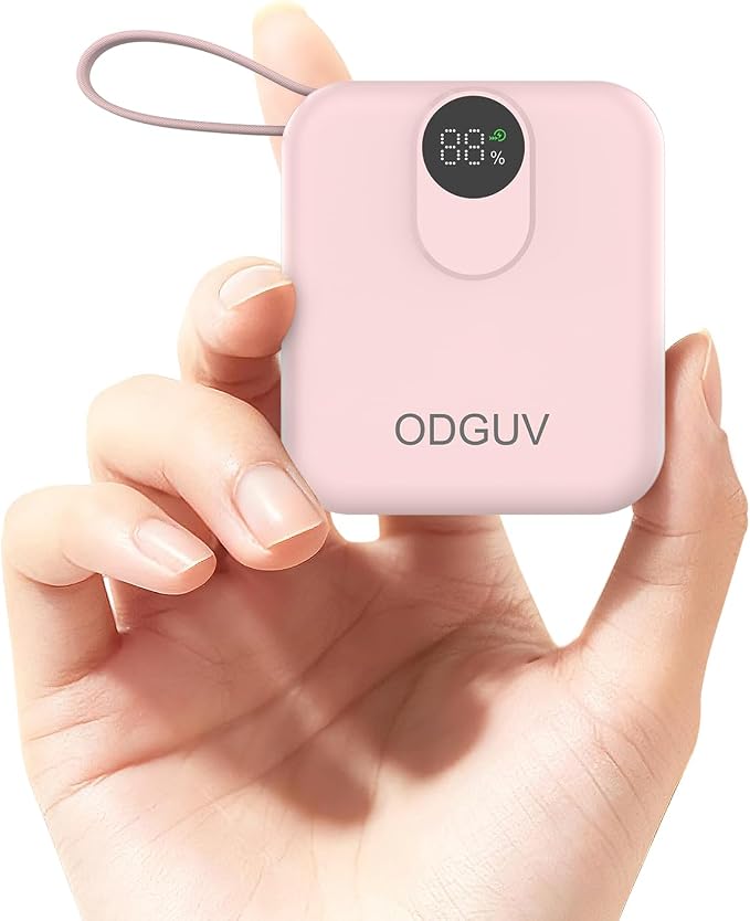 Small Portable Charger with Built-in Cables,22.5W Fast Charging Power Bank,USB-C Mini Battery Pack 10000mAh,Travel Essential Powerbank for iPhone Samsung Android MacBook iPad,Pink