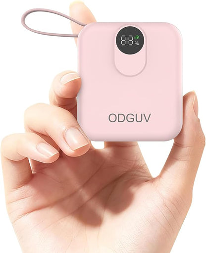 Small Portable Charger with Built-in Cables,22.5W Fast Charging Power Bank,USB-C Mini Battery Pack 10000mAh,Travel Essential Powerbank for iPhone Samsung Android MacBook iPad,Pink