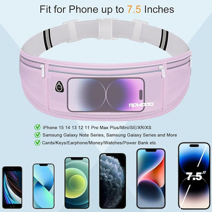 Running Fanny Pack for Women, Running Belts for Men, Water Resistant Waist Pack, Large Capacity Phone Pouch，Adjustable Bounce Free Phone Holder for Running Walking Hiking Cards Key Light Purple