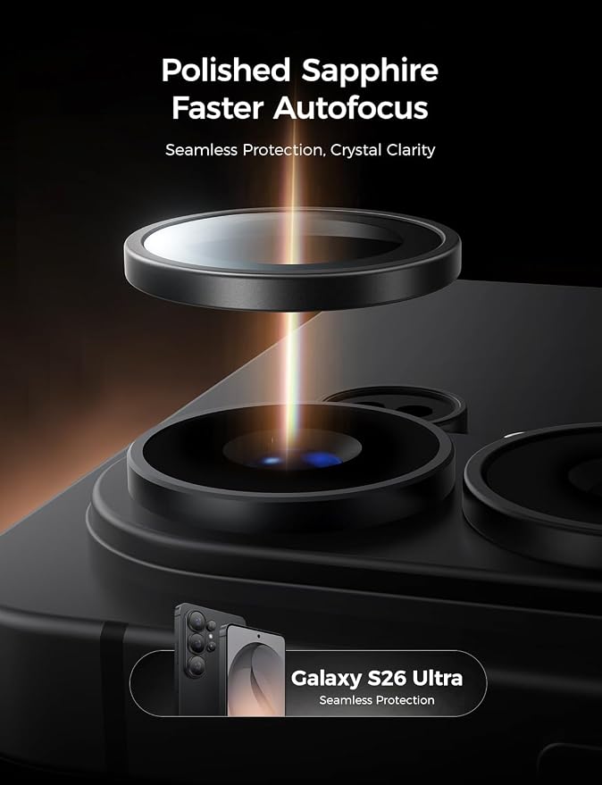 MAGIC JOHN for Samsung Galaxy S26 Ultra Camera Lens Screen Protector [Alignment Kit&1:1 Invisible Fit] 9H Aerospace Tempered Glass, Ultra HD, Metal Individual Ring, Set of 2,Black