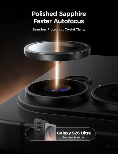 MAGIC JOHN for Samsung Galaxy S26 Ultra Camera Lens Screen Protector [Alignment Kit&1:1 Invisible Fit] 9H Aerospace Tempered Glass, Ultra HD, Metal Individual Ring, Set of 2,Black