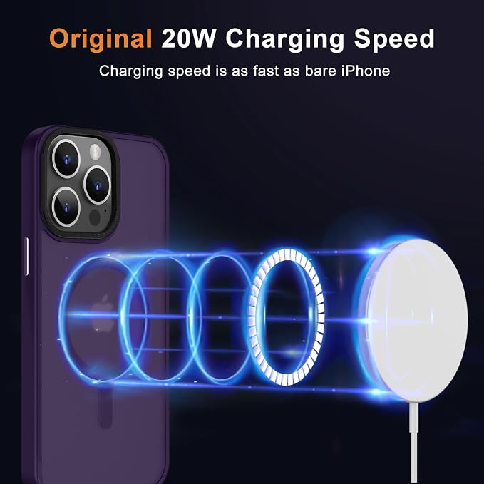 MOCCA Strong Magnetic for iPhone 15 Pro Max Case, [Compatible with Magsafe][13FT Military Drop Protection] Slim Translucent Matte Shockproof Case for iPhone 15 ProMax Case 6.7'' - Deep Purple