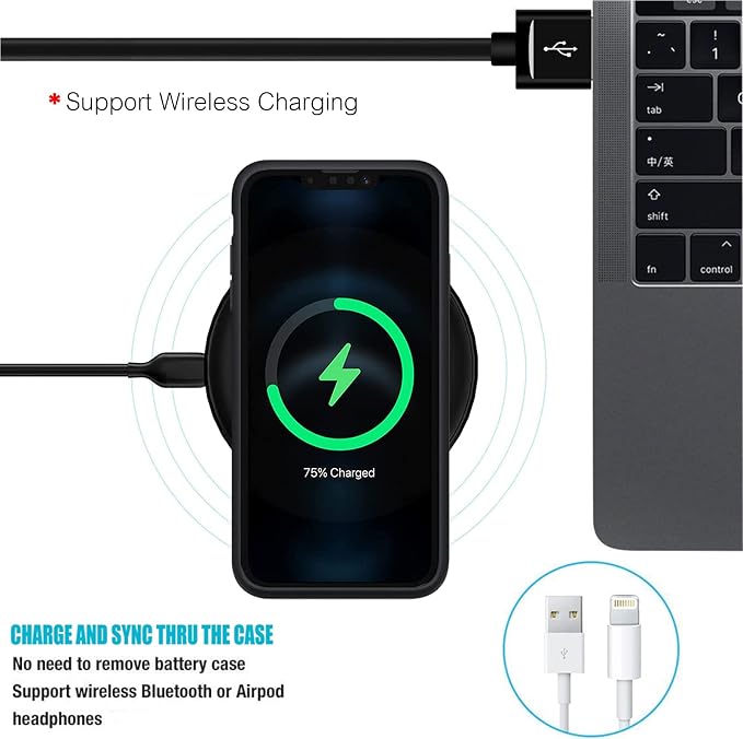 Battery Case for iPhone 13 Pro Max, Full Encircle 12000mAh High Capacity Rechargeable Portable Charger Case Extended Battery Compatible with iPhone 13 Pro Max (6.7 inch) Wireless Charging Case-Black