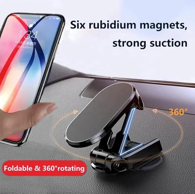 Magnetic Car Phone Holders - Foldable & Retractable Arms, N52 Magnets, 360° Rotation, Strong VHB Dashboard Adhesion, Universal Compatibility (2-Pack)