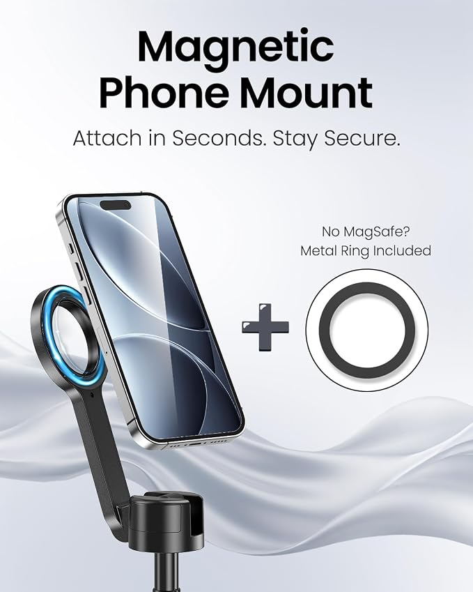 UBeesize 70" Auto-Open Magnetic Tripod for iPhone, MagSafe Selfie Stick with Remote, Portable Phone Stand for Recording, Travel and Vlogging, Compatible with iPhone/Android (Black)