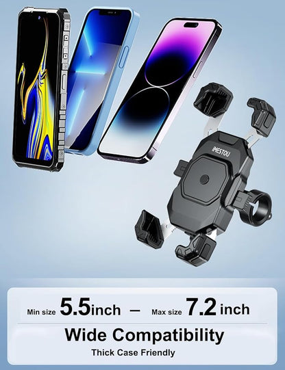 iMESTOU Motorcycle Wireless USB C Charger Phone Mount with Detachable SAE-O Ring Wire, Fits for 5.5"-7.2" Phones with Thickness Up to 15mm, Width ＜93mm, Works with 12-24V Motorcycles
