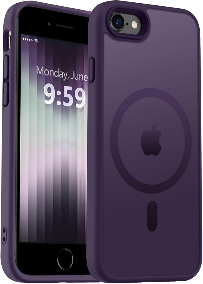 MOCCA Strong Magnetic for iPhone SE Case 2022/iPhone SE 2020 Case/iPhone 7 Case/iPhone 8 Case [Compatible with Magsafe] Slim Thin Translucent Matte Protective Cover Phone Case 4.7'', Deep Purple