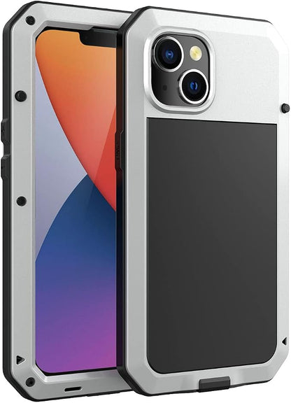 Marrkey for iPhone 14 Case, 360 Full Body Protective Cover Heavy Duty Shockproof Tough Armour Aluminum Metal Case with Silicone Built-in Screen Protector for Apple iPhone 14 6.1 Inch - Silver