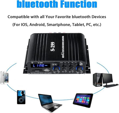 4.1 Channel Home Audio Amplifier Receiver, Bluetooth 5.0 Mini Amp with Subwoofer Output, RMS 4x50W MAX 800W for Home Theater/Car- USB/SD/AUX Input, for Passive Speakers and Active subwoofer