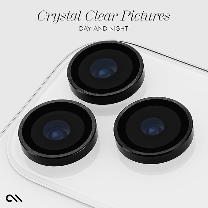 Case-Mate Camera Lens Protector with Aluminum Black Rings for iPhone 17 Pro Max/iPhone 17 Pro - Double Tempered Glass, Anti-Scratch - Ultra HD View with Night Shooting, Case Friendly, Easy Install