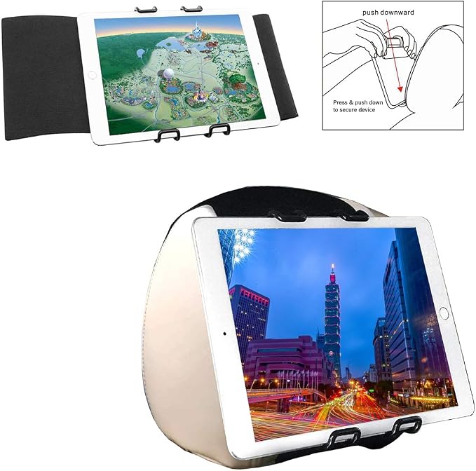 LycoGear Universal Car Headrest Strap Tablet/Smartphone Mount for iPad Air, iPad Mini, iPad Pro, iPhone 14, 13, 12, 15, Galaxy S21, S22, S23