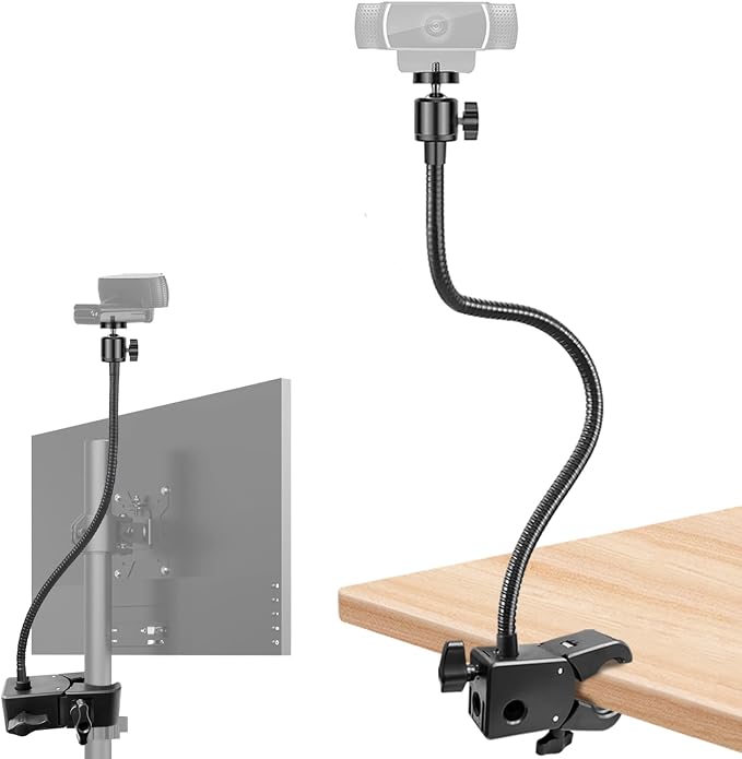 Webcam Stand, Webcam Mount Gooseneck Arm with Phone Holder Web Camera Stand Desk Mount Clip Clamp for Logitech Webcams C922 C930e C920S C920 C615 C960 C920x BRIO 4K NexiGo N60 and More