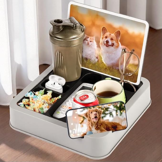 Couch Cup Holder Couch Caddy Couch Tray Cup Holder for Couch,Couch Caddy with Cup Holder for Remote Phone Tablet Beverage Snack (Black).