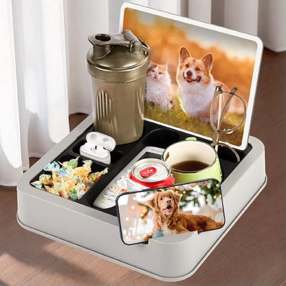 Couch Cup Holder Couch Caddy Couch Tray Cup Holder for Couch,Couch Caddy with Cup Holder for Remote Phone Tablet Beverage Snack (Black).