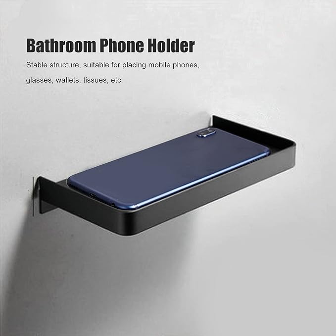 Bathroom Phone Shelf, Floating Bathroom Cell Phone Holder Shelf, Stainless Steel Toilet Phone Holders with Screw Kit, 7.3x3.5in Toilet Phones Shelves for Glasses, Cups