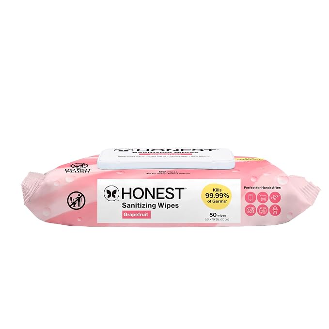The Honest Company Grapefruit Grove Sanitizing Wipes, Kills 99.99% of Germs, Safe for All Hands, Antibacterial, Dermatologist Tested, 50 Count