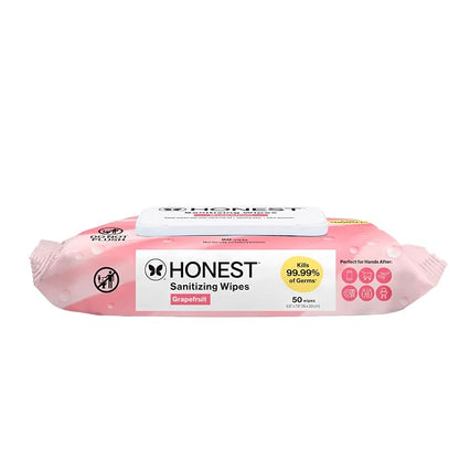 The Honest Company Grapefruit Grove Sanitizing Wipes, Kills 99.99% of Germs, Safe for All Hands, Antibacterial, Dermatologist Tested, 50 Count