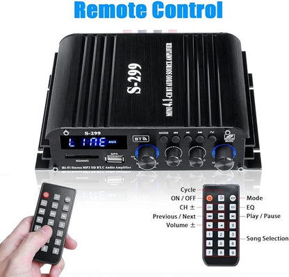 4.1 Channel Home Audio Amplifier Receiver, Bluetooth 5.0 Mini Amp with Subwoofer Output, RMS 4x50W MAX 800W for Home Theater/Car- USB/SD/AUX Input, for Passive Speakers and Active subwoofer