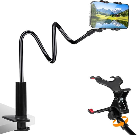 Gooseneck Cell Phone Holder, Universal Lazy Bracket, Mobile Phone Clip Stand, 360 Degree Rotation Flexible Long Arm Phone Mount for Desk, Bedroom, Office, Mobile Cell Phone Stand for 4.0-7.0''