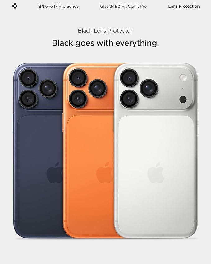 Spigen Camera Lens Screen Protector [GlasTR EZ Fit Optik Pro] Designed for iPhone 17 Pro Max | iPhone 17 Pro | iPhone 16 Pro Max | 16 Pro | iPhone 15 Pro Max | 15 Pro - Black [2 Pack]