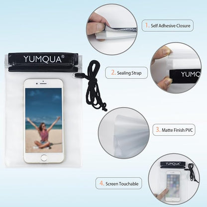 YUMQUA Clear Waterproof Bag, Waterproof Document Pouch Passport Holder Water Tight Map Case Waterproof Pouch Water Proof Small Dry Bags for Kindle Phone Tablet Camera, Kayak Boat PaddleBoard