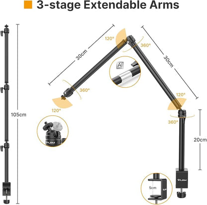 VIJIM LS08 Flexible Overhead Camera Mount Desk Stand, Webcam Stand Microphone Boom Arm Tabletop Photography Videography Live Stream Table clamp Mount