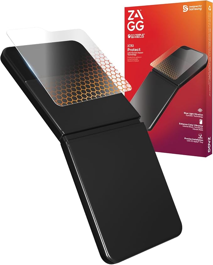 ZAGG Glass XTR3 Samsung Galaxy Z Flip7 FE/ Flip6 Screen Protector (Front Screen Only) - Most Technologically-Advanced, Recycled Glass, Blue Light Filter, Anti-Reflective, Easy Installation