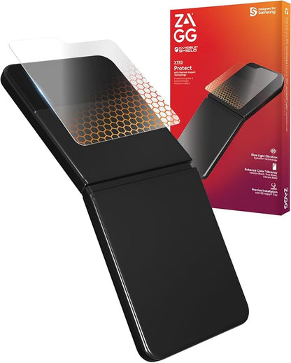 ZAGG Glass XTR3 Samsung Galaxy Z Flip7 FE/ Flip6 Screen Protector (Front Screen Only) - Most Technologically-Advanced, Recycled Glass, Blue Light Filter, Anti-Reflective, Easy Installation