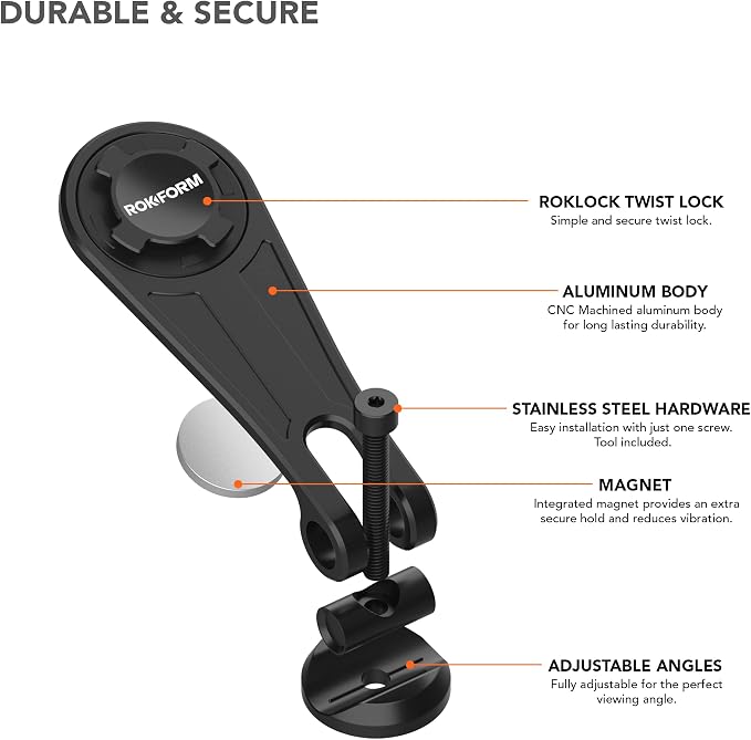 Rokform - Bike Mount, Adjustable Bicycle Phone Holder Fits Any Road or Mountain Bike with 1-1/8" Threadless Steer Tube, Compatible with Rokform Twist Lock Cases and Accessories (Black)