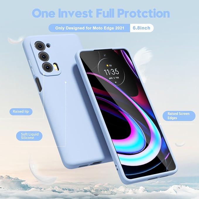 oakxco for Motorola Moto Edge 2021/Edge 2021 5G UW Phone Case Liquid Silicone, Thin Slim Soft Rubber Gel TPU Plain Simple Cover for Women, Matte Solid Color, Lilac Light Purple Lavender Wine