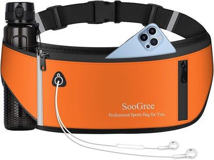 SooGree Slim Running Belt Fanny Pack, Resistant Waist Pack Money Belt Bag for Hiking Cycling Workout, Gym Phone Holder with Adjustable Strap (Orange)