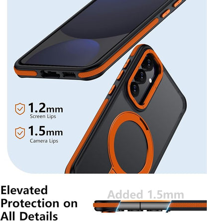 for Samsung Galaxy S24 FE Case, Magnetic Adjustable Ring Stand [Fit for Magsafe], [Military-Grade Shockproof Protection] Phone Case with Kickstand&Ring Holder (Orange)