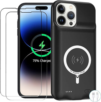 Battery Case for iPhone 14 Pro Max, Enhanced 10800mAh Portable Protective Wireless Charging Case Supporting CarPlay, Compatible with iPhone 14 Pro Max (6.7 inch) Rechargeable Battery Charger (Black)