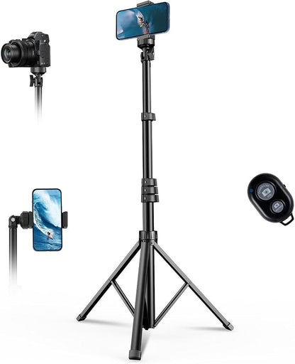 67" Phone Tripod, MIIASI Extendable Tripod for iPhone, Selfie Stick with Remote and Phone Holder, Compatible with iPhone/Android/Camera, Light Stand (Black)