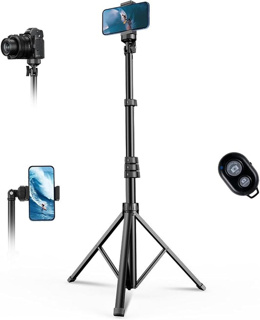 67" Phone Tripod, MIIASI Extendable Tripod for iPhone, Selfie Stick with Remote and Phone Holder, Compatible with iPhone/Android/Camera, Light Stand (Black)