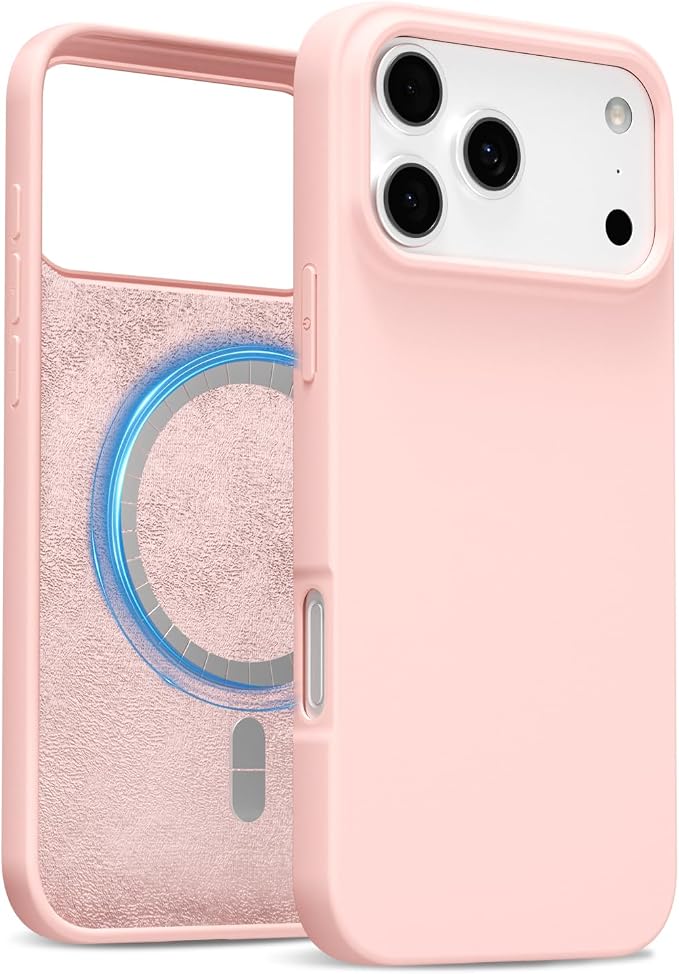 for iPhone 17 Pro Case Silicone Compatible with Magsafe Case, Ultra Slim Thin Magnetic Phone Cases Mag Safe, Cute Soft Rubber Gel TPU Matte Plain Wireless Charging Cover for Women, Light Pink