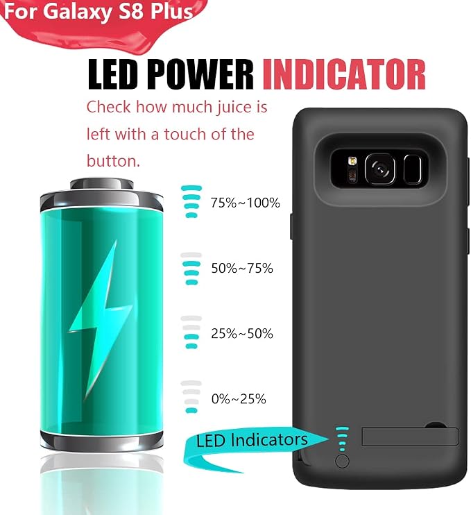 Battery Case for Samsung Galaxy S8+ Plus, 6500mAh Rechargeable Extended Battery Charging Charger Case (6.2 Inches) Black